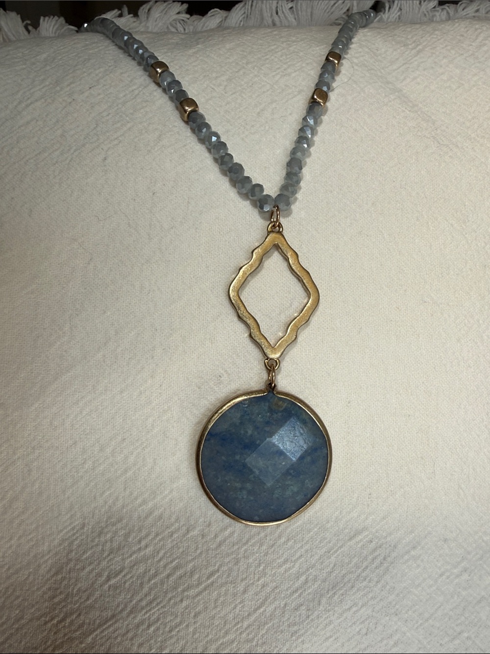 Blue Stone Pendant Necklace with Gold Accents - Women Jewelry
